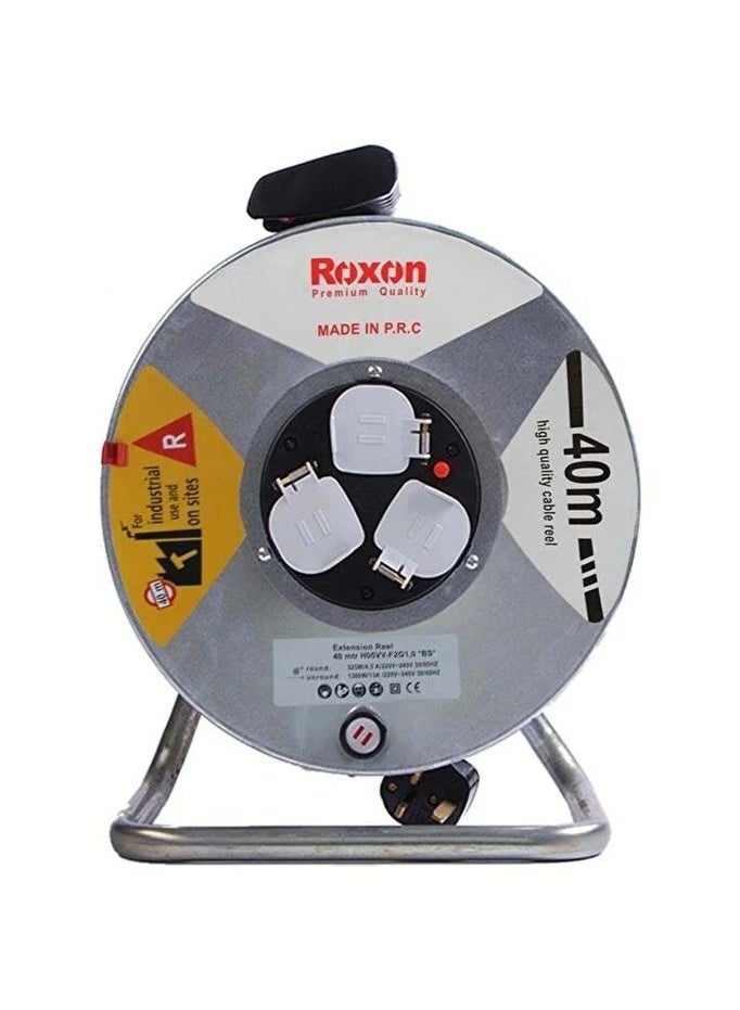3-Plug Electric Cable Reel Black/Silver 40meter